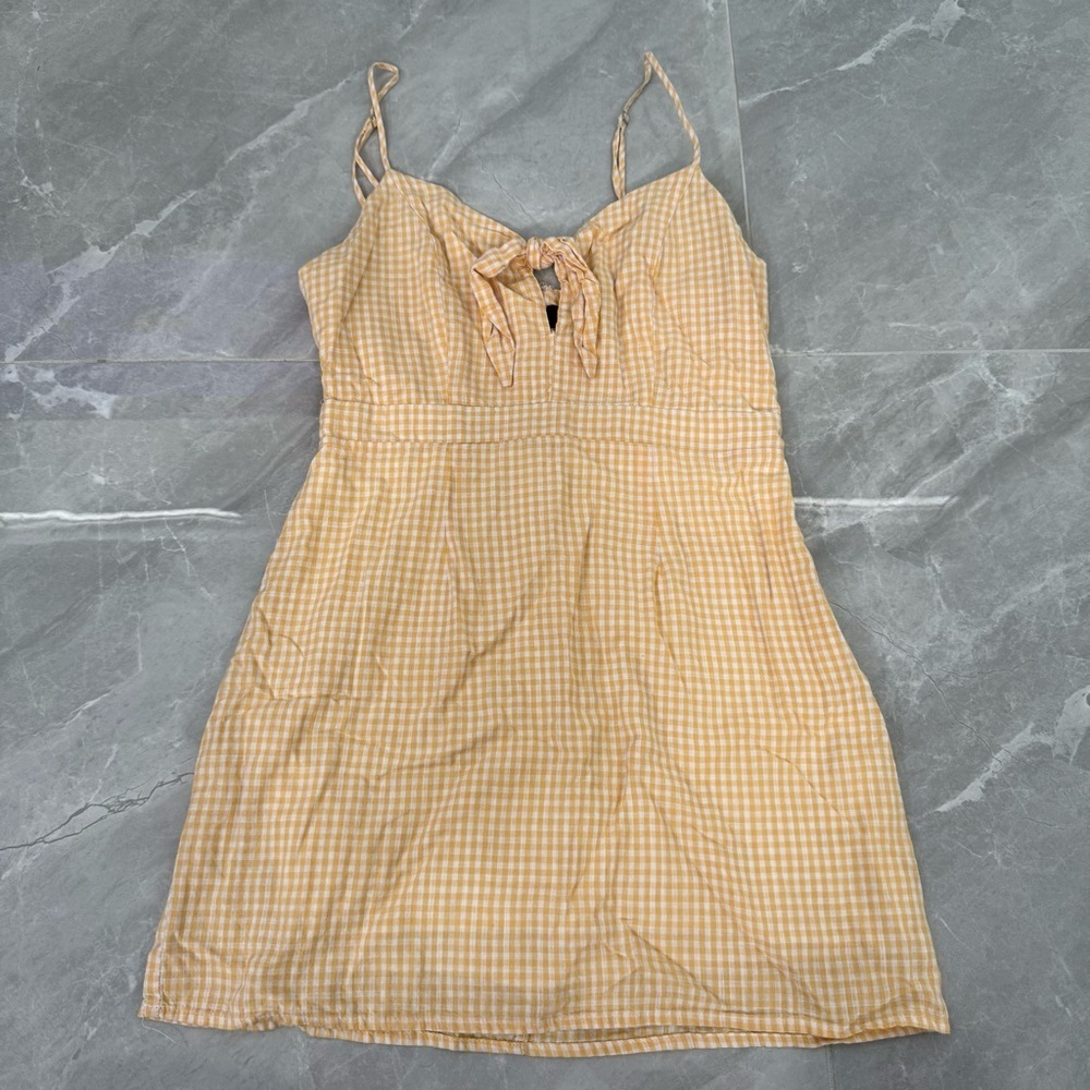 Women’s Lulus Music City Gingham Tie Front Spaghetti Strap Mini Dress Small - Picture 4 of 16